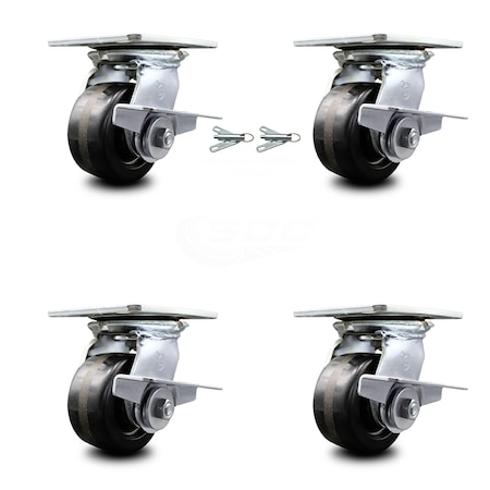 Service Caster 4 Inch Phenolic Caster Set with Ball Bearing 4 Brake and 2 Swivel Lock SCC SCC-35S420-PHB-SLB-BSL-2-SLB-2